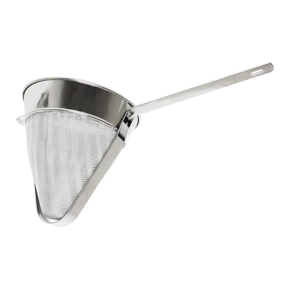 - 1-1/2 qt. Stainless Steel 8" Reinforced Bouillon Strainer Fine Mesh- Cone Shaped Strainer Food Strainer Juice Strainer Kitchen Tools Food Colander For Straining Seeds Beans Sauces