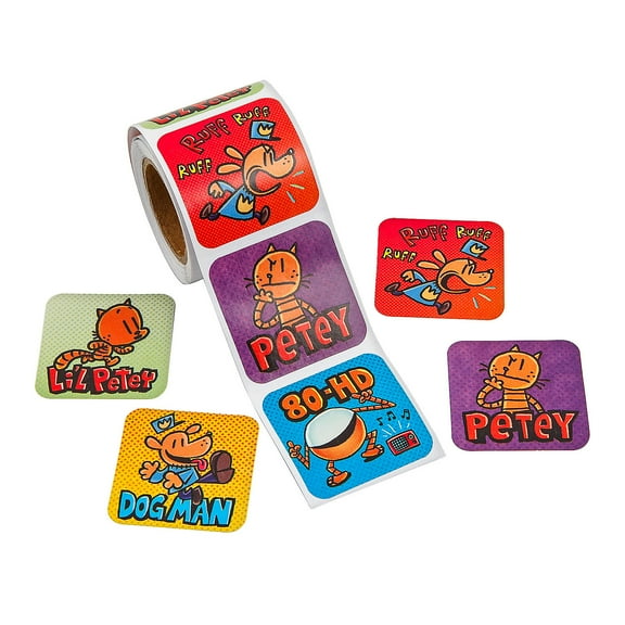 1 1/2" x 1 1/2" Dog ManTM Characters Sticker Roll - 100 Pc.