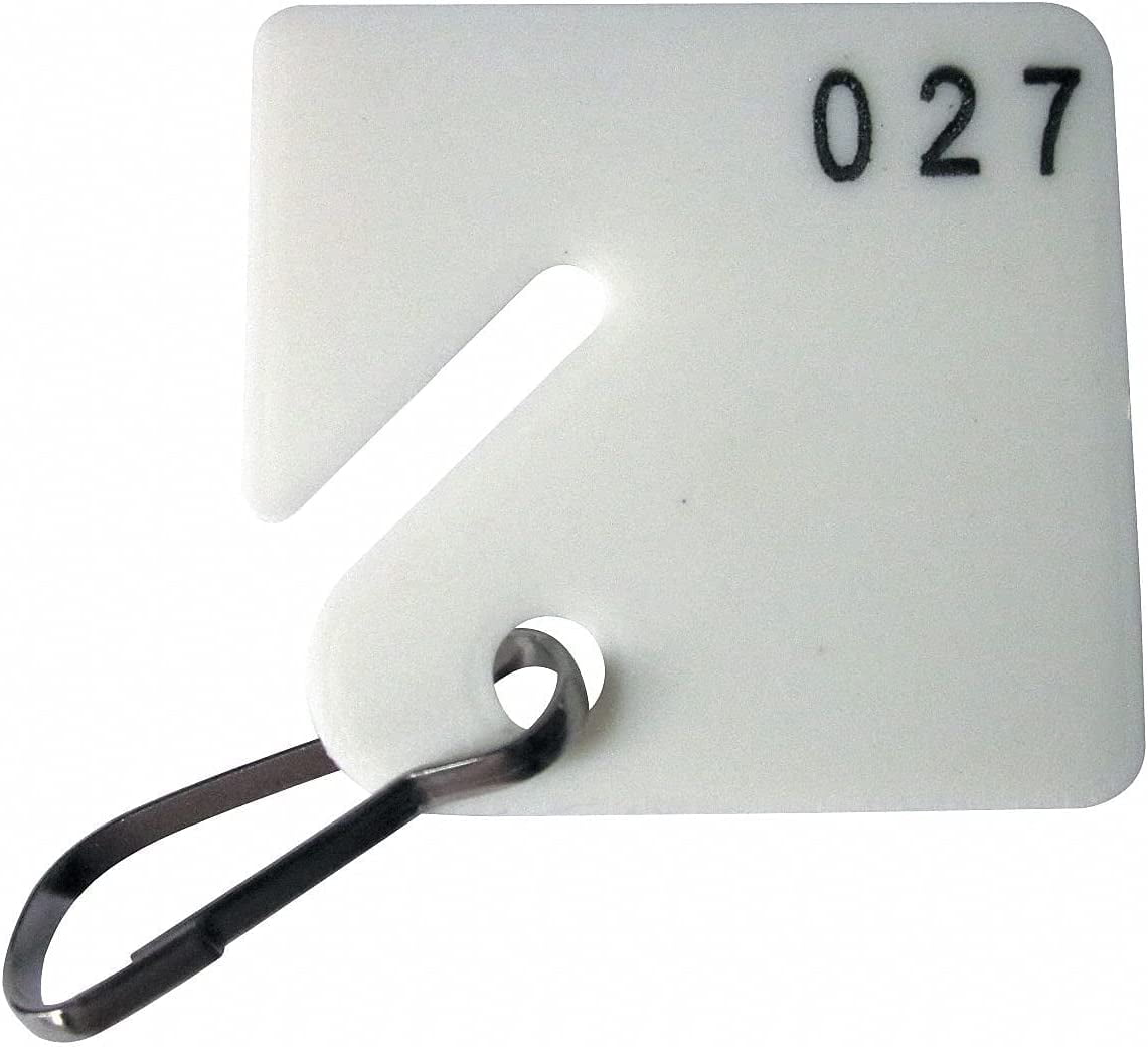 1-1/2" x 1-5/8" Square-Slotted Key Tag Numbered 201 to 300, White PK100