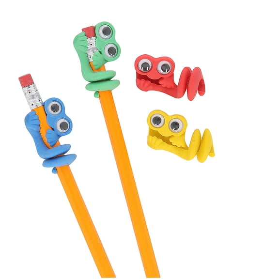 1 1/2" x 1" Bright Color Rubber Googly Eye Pencil Pets - 12 Pieces