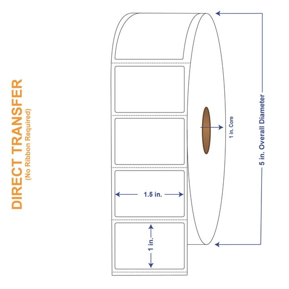 1-1/2" x 1" White Direct Print Thermal Labels, 2300 per roll (4 Rolls per Carton)