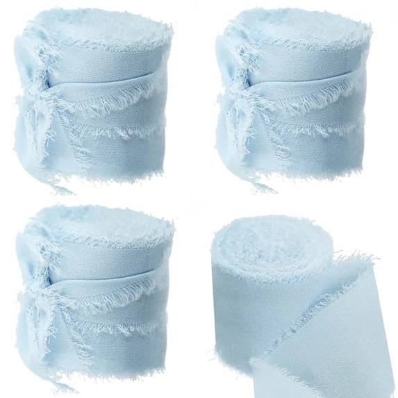 1-1/2" x 22Yd Chiffon Silk Ribbon Light Blue Ribbons Set 5.5Yd x 4 Rolls Fringe Fabric Eco-Friendly for Wedding Invitations, Bridal Bouquets, Decorations, Gifts Wrapping & Bow Making