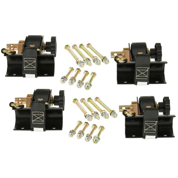 2 Pack 1-1/2" x 7' Ladder-Rack Ratchet Tie-Down Straps Pair with Round Tube Mount & Double J Hook  Heavy-Duty Zinc-Plated & Black Powder-Coated for Truck Rack Load Securement