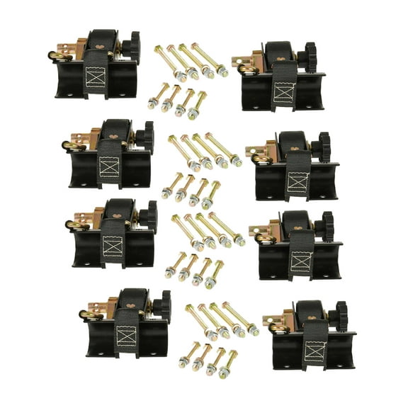 4 Pack 1-1/2" x 7' Ladder-Rack Ratchet Tie-Down Straps Pair with Round Tube Mount & Double J Hook – Heavy-Duty Zinc-Plated & Black Powder-Coated for Truck Rack Load Securement