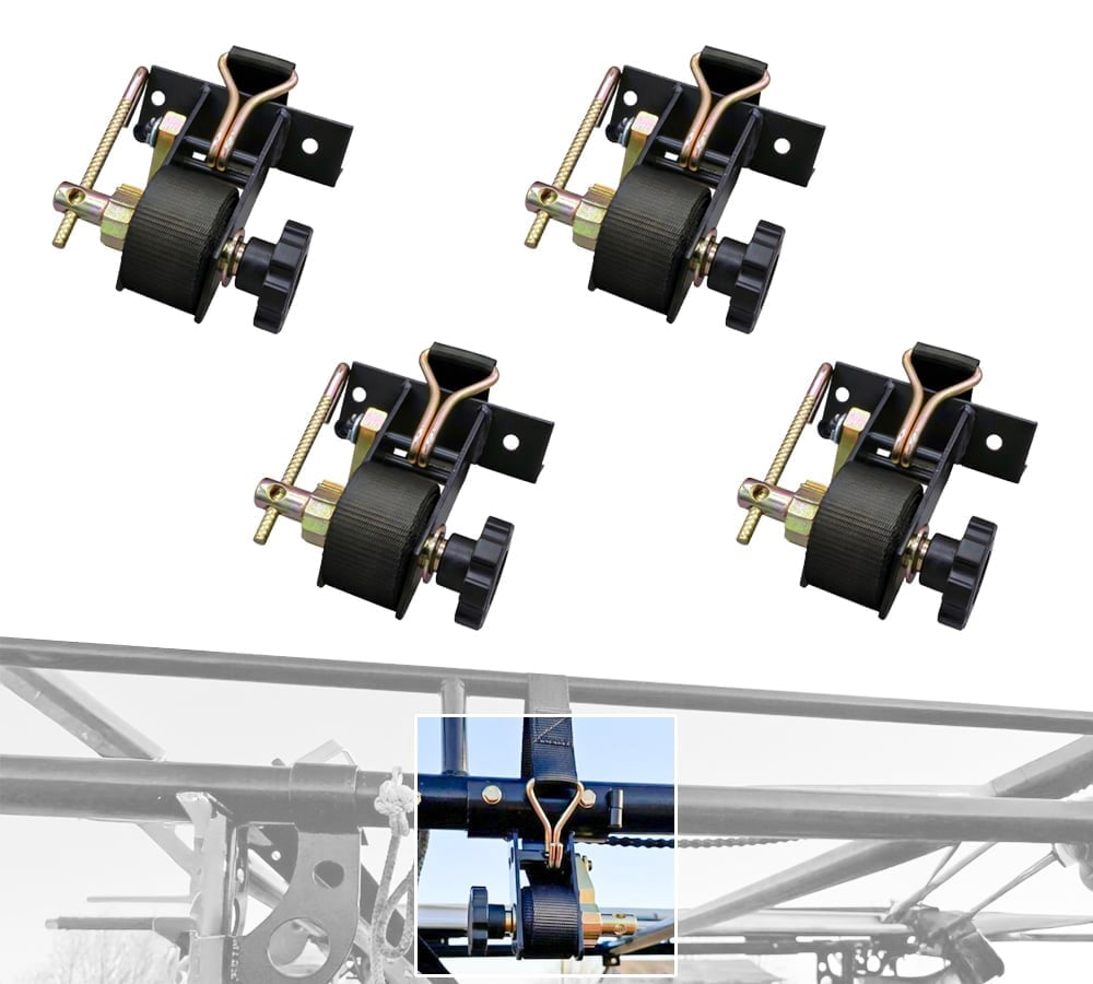 1-1/2" x 7' Black Ladder Rack Ratchet Straps with J-Hook (2 Pair) - 500 lbs Square Tube Mount - Retractable Ratchet Tie Down Strap for Roof Rack