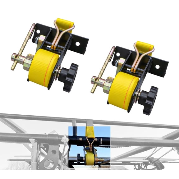 1-1/2"x7' Yellow Ladder Rack Ratchet Straps with J-Hook (Pair) - 500 lbs Square Tube Mount - Retractable Ratchet Tie Down Strap for Roof Rack