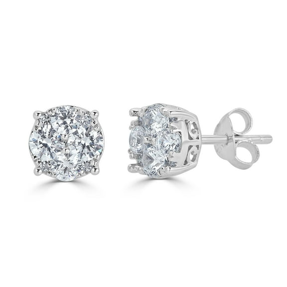 1 1/2Ct Diamond Round Stud Earrings Set in Sterling Silver
