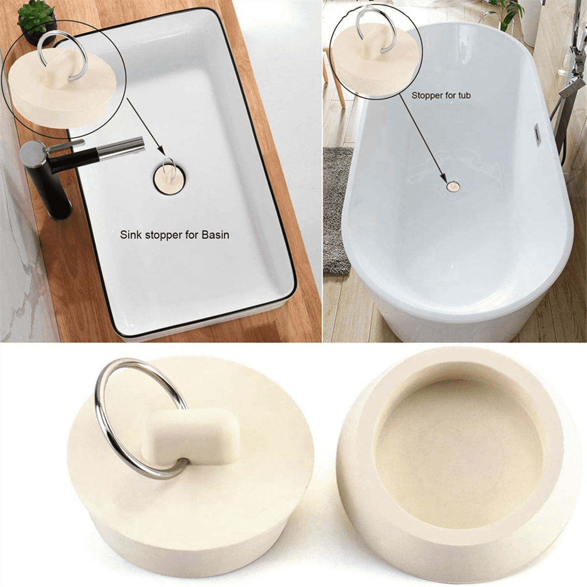 1 1/2in White Rubber Wash Basin Bathtub Plug Sink Plug Drain Pipe Plug ...
