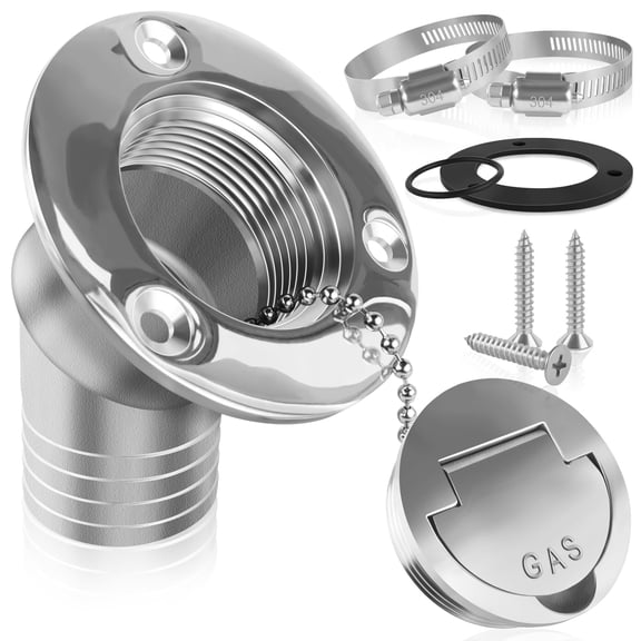 1-1/2inch(38mm) Boat Fuel Deck Fill/Filler with Keyless Cap,1-1/2inch Stainless Steel Deck Filler Marine Hardware for Boat, Yacht, Caravan, Boat Angled Deck Filler (Fuel, 1-1/2inch)