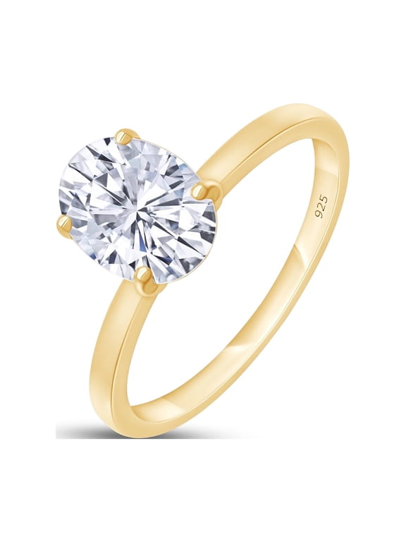 1 1/3 Carat 8X6MM Oval Shape Lab Created Moissanite Diamond Solitaire Engagement Ring For Women In 14K Yellow Gold Over Sterling Silver (VVS1 Clarity, 1.33 Cttw)-5
