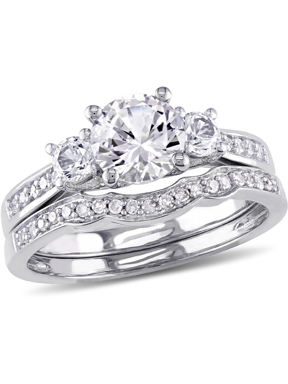 1 1/3 Carat (Ctw) Lab-Created White Sapphire with Diamond Bridal ...