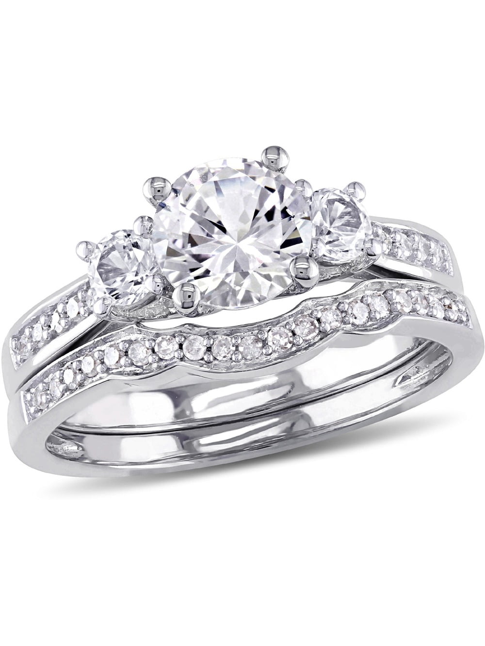 Walmart 10K White Gold 1 1/3 Carat Bridal Wedding Set with Lab-Created White Sapphire and Diamond Engagement Ring