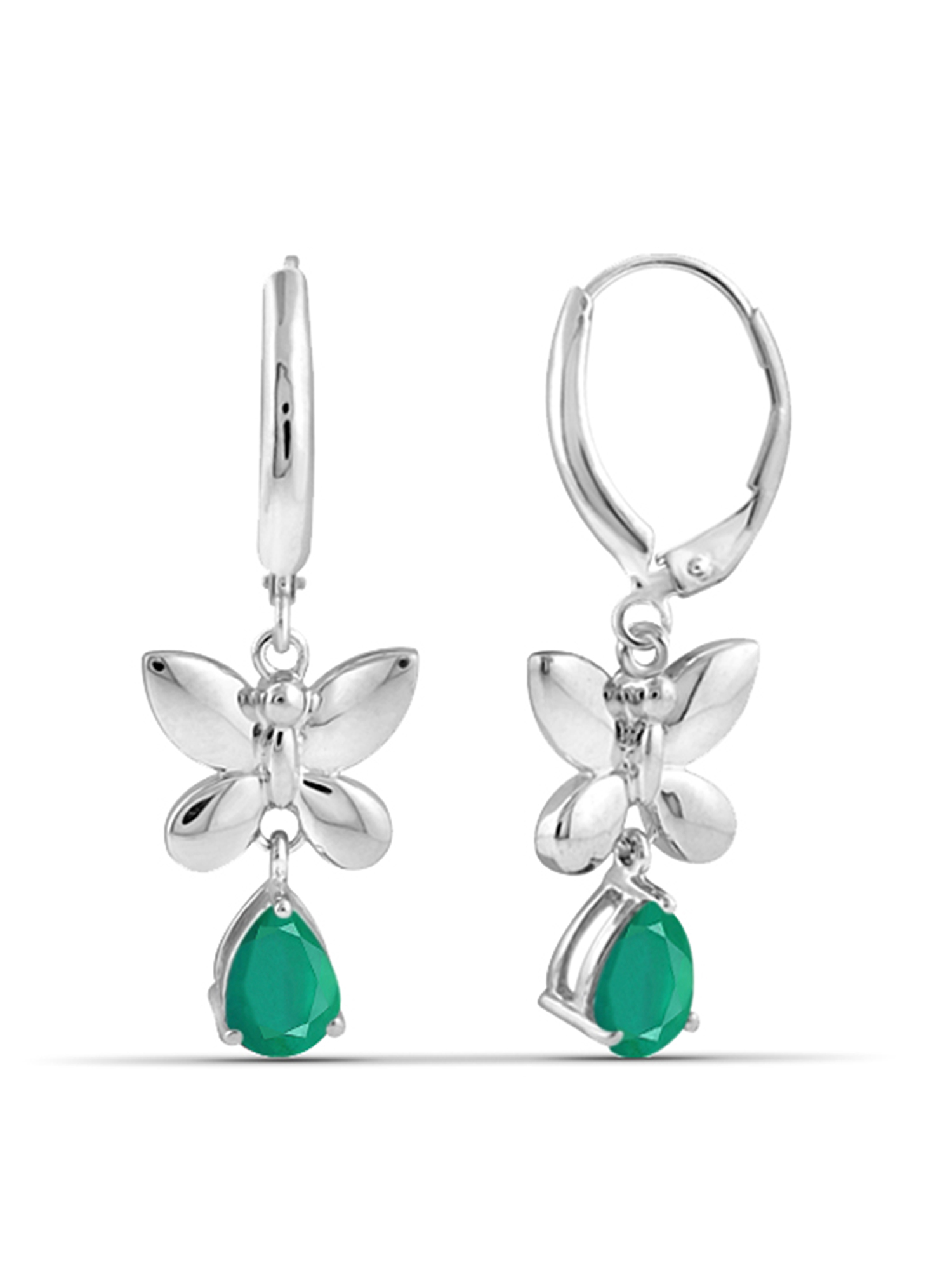 1 1/3 Carat T.G.W. Emerald Sterling Silver Dangling Earrings