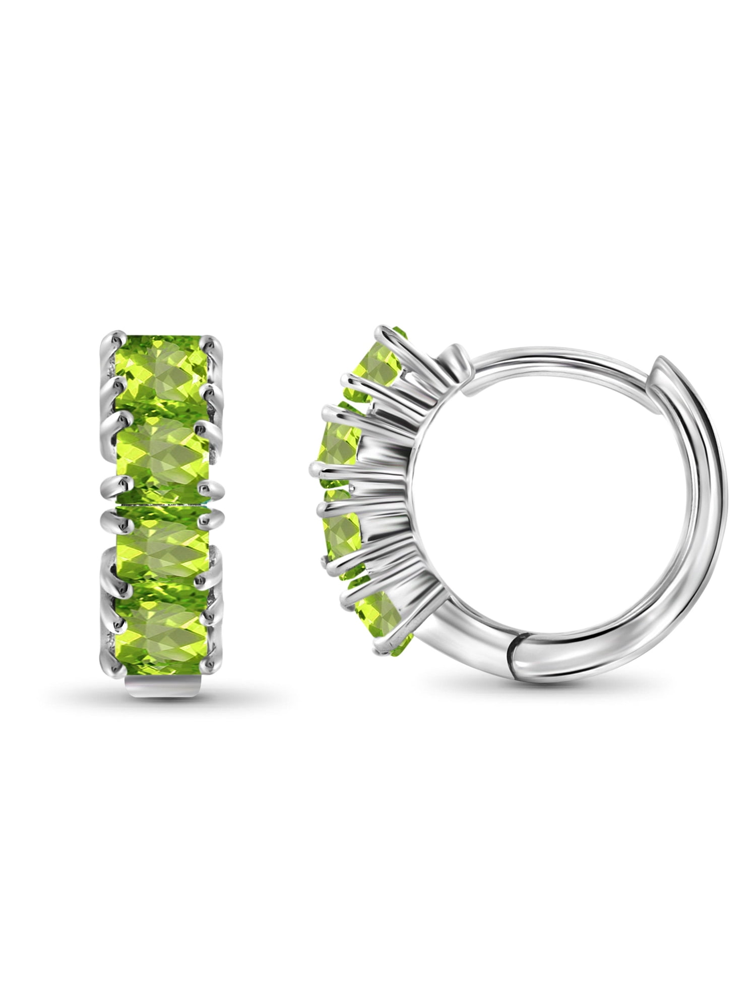 1 1/3 Carat T.G.W. Peridot Sterling Silver Hoop Earrings