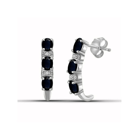 1 1/3 Carat T.G.W. Sapphire And Accent White Diamond Sterling Silver J Hoop Earrings