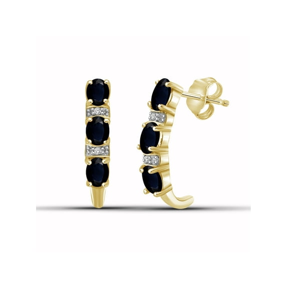 1 1/3 Carat T.G.W. Sapphire And Accent White Diamond Sterling Silver J Hoop Earrings