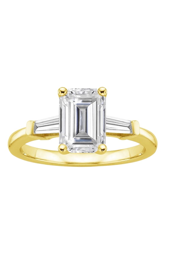 1-1/3 Carat T.W. Emerald Swarovski Sterling Silver Yellow Plated Engagement Ring.