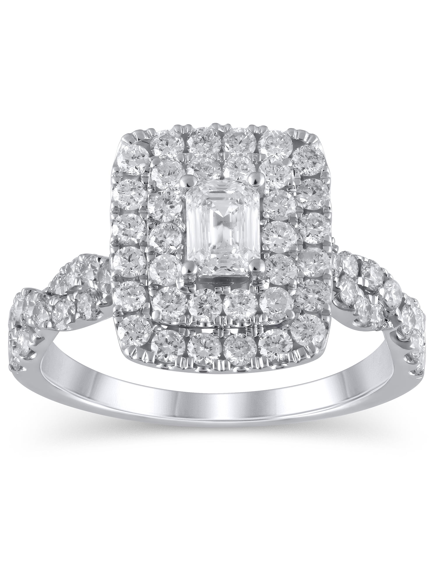 1-1/3 Carat T.W. (I2 clarity, H-I color) Brilliance Fine Jewelry Emerald cut Diamond Engagement Ring in 10kt White Gold, Size 8