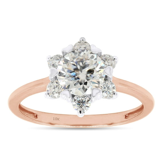 1 1/3 ct. t.w Center 6.5MM Round Cut Lab Created Moissanite Diamond Flower Engagement Rings For Women In 10K Solid Rose Gold (G-H Color, VVS1 Clarity, 1.30 Cttw)-4