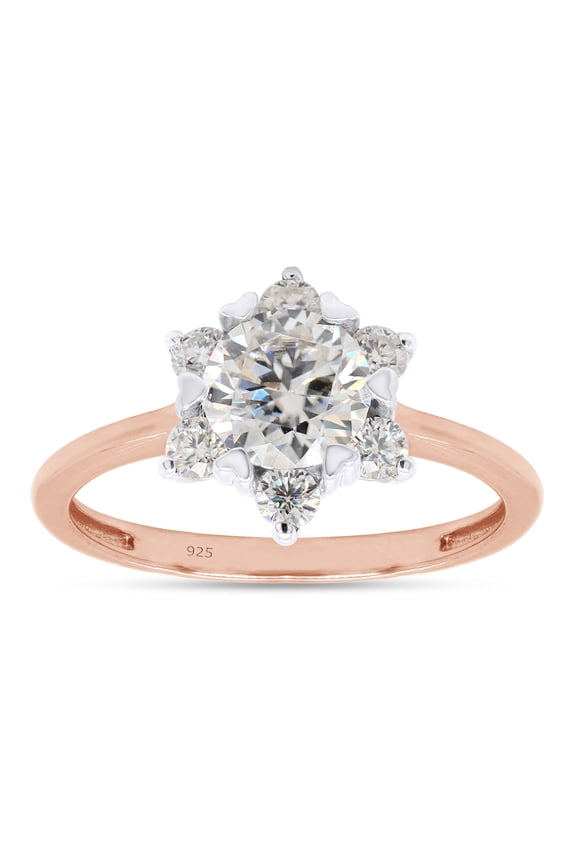 1 1/3 ct. t.w Center 6.5MM Round Cut Lab Created Moissanite Diamond Flower Engagement Rings For Women In 14K Rose Gold Over Sterling Silver (G-H Color, VVS1 Clarity, 1.30 Cttw)-4