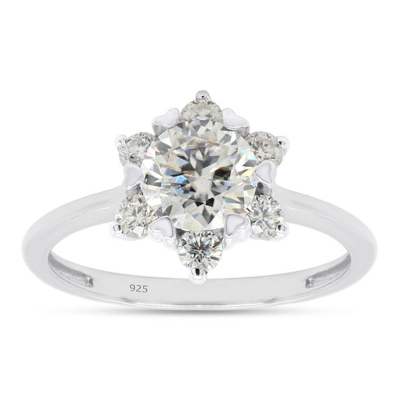 1 1/3 ct. t.w Center 6.5MM Round Cut Lab Created Moissanite Diamond Flower Engagement Rings For Women In 14K White Gold Over Sterling Silver (G-H Color, VVS1 Clarity, 1.30 Cttw)-5.5