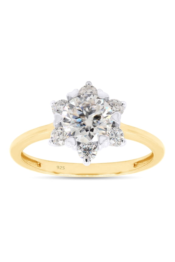 1 1/3 ct. t.w Center 6.5MM Round Cut Lab Created Moissanite Diamond Flower Engagement Rings For Women In 14K Yellow Gold Over Sterling Silver (G-H Color, VVS1 Clarity, 1.30 Cttw)-4