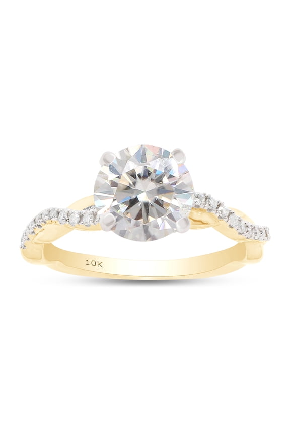 1 1/3 ct.t.w Center 6.5MM Round Cut Lab Created Moissanite Diamond Solitaire Swirl Engagement Ring for Women In 10K Solid Yellow Gold (G-H Color, VVS1 Clarity, 1.33 Cttw)-4