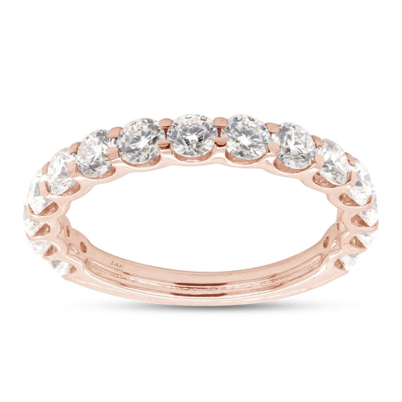1 1/3 ct.t.w Round Cut Lab Created Moissanite Diamond Eternity Wedding Band Ring For Women In 14K Solid Rose Gold (G-H Color, VVS1 Clarity, 1.33 Cttw)-9.5