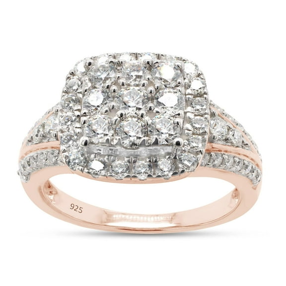 1 1/3 ct. t.w Round Cut Lab Created Moissanite Diamond Halo Cluster Engagement Ring 14k Rose Gold Over Sterling Silver(G-H/VVS1, 1.33 Cttw)Ring Size-10