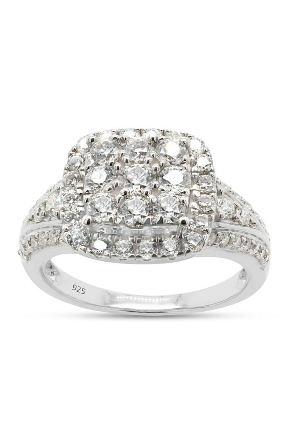 1 1/3 ct. t.w Round Cut Lab Created Moissanite Diamond Halo Cluster Engagement Ring 14k White Gold Over Sterling Silver(G-H/VVS1, 1.33 Cttw)Ring Size-4