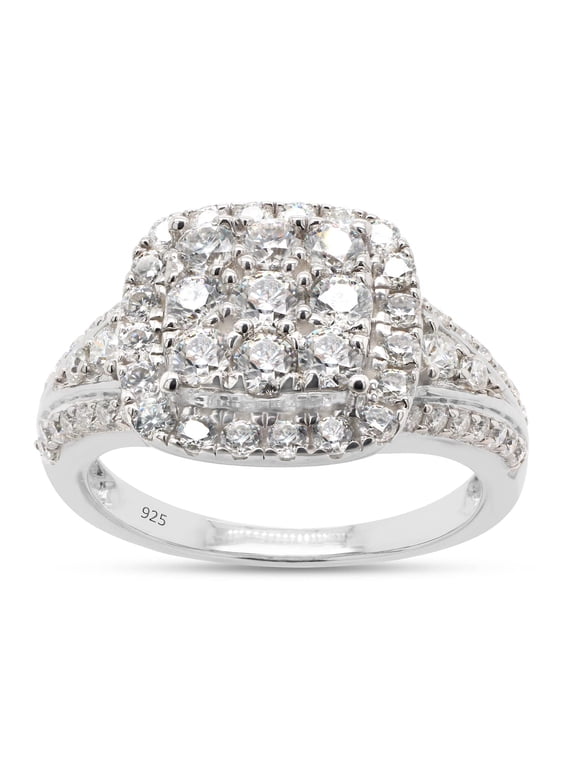1 1/3 ct. t.w Round Cut Lab Created Moissanite Diamond Halo Cluster Engagement Ring 14k White Gold Over Sterling Silver(G-H/VVS1, 1.33 Cttw)Ring Size-9