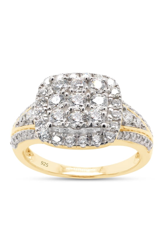 1 1/3 ct. t.w Round Cut Lab Created Moissanite Diamond Halo Cluster Engagement Ring 14k Yellow Gold Over Sterling Silver(G-H/VVS1, 1.33 Cttw)Ring Size-8