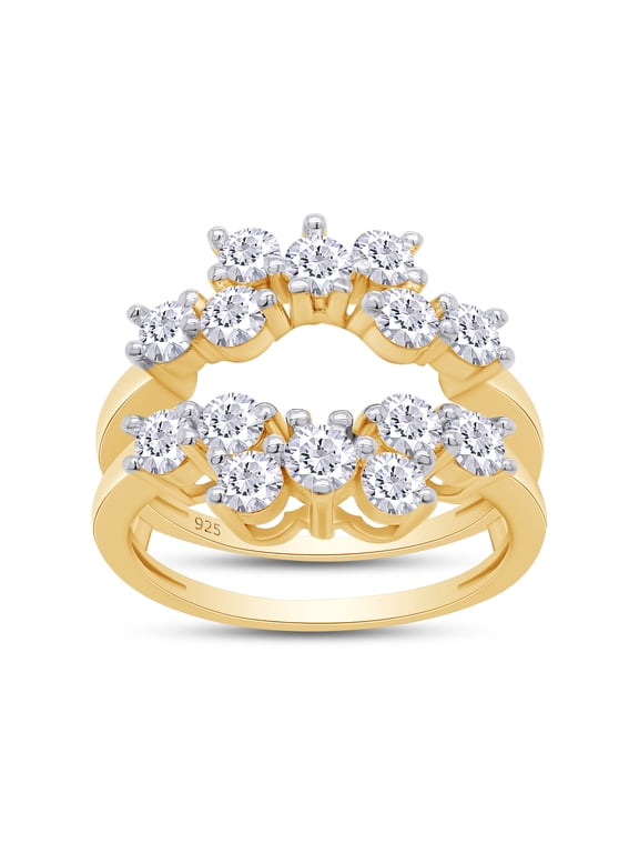 Moissanite Diamond Sunburst Halo Guard Enhancer Ring in 14K Yellow Gold over Silver For Womens-8