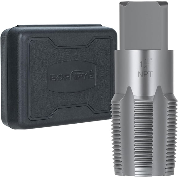 1-1/4"-11-1/2 NPT Pipe Tap Set, Precision Carbon Steel Taps Tool, Metric and Standard for Clean and Re-thread Damaged or Jam Pipe Threads in with Durable Plastic Case