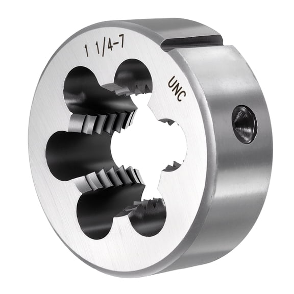 1-1/4"-7 UNC Round Threading Die, Right Hand Alloy Steel Machine Thread, Non-Adjustable Repair Screw Cutting Tool for Mild Steel, Copper, Aluminum