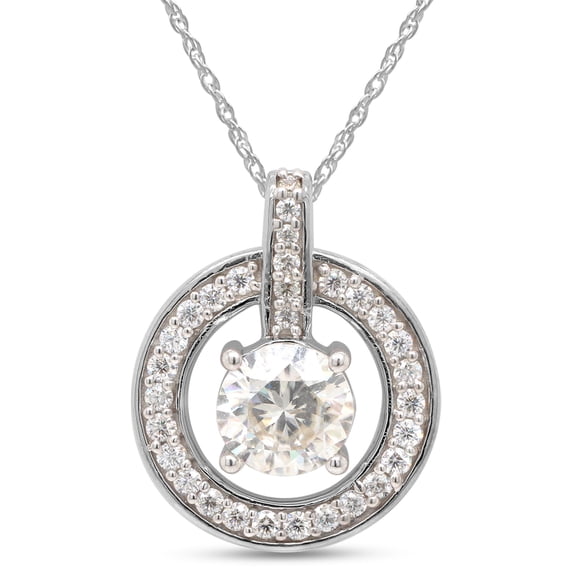 1 1/4 Carat 6.5MM Round Cut Lab Created Moissanite Diamond Circle Drop Pendant Necklace In 14K Solid White Gold Jewelry For Women With 18" Chain (G-H Color, VVS1 Clarity, 1.25 Cttw)