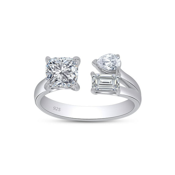 1 1/4 Carat Cushion, Pear & Emerald Shape Lab Created Moissanite Adjustable Toi Et Moi 3-Stone Ring For Women In 14K White Gold Over Sterling Silver (G-H Color, VVS1 Clarity, 1.25 Cttw)-10