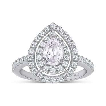 AFFY 1.25 Moissanite Diamond Pear Shaped Double Halo Engagement Ring for Womens in 18K White Gold over Silver-10