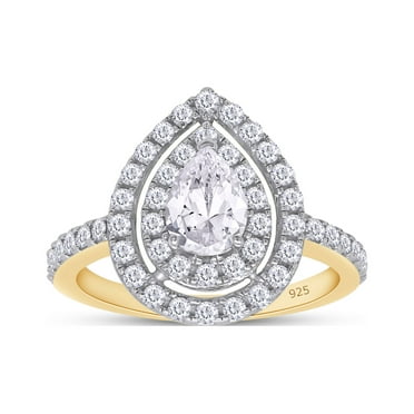 AFFY 1.25 Moissanite Diamond Pear Shaped Double Halo Engagement Ring for Womens in 18K Yellow Gold over Silver-10