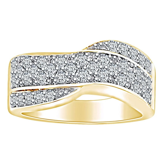 AFFY 1 1/4 Carat Round Cut White Natural Diamond Anniversary Wedding Band Ring In 14k Solid Yellow Gold (1.25 Cttw) Ring Size-6