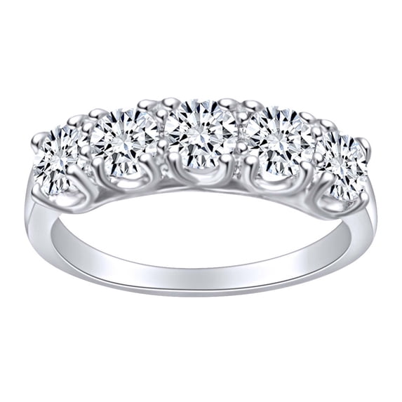 AFFY 1 1/4 Carat Round Cut White Natural Diamond Five Stone Wedding Bnad Ring In 14k Solid White Gold (1.25 Cttw) Ring Size-9