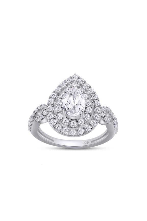 1 1/4 Carat Round Lab Created Moissanite Diamond Pear-Shaped Double Halo Infinity Twist Engagement Wedding Ring for Women in 18k White Gold Plated Sterling Silver, 1.25 Cttw, G-H/VVS1 Gift Jewelry -5
