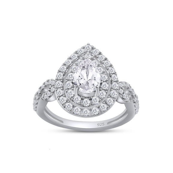 1 1/4 Carat Round Lab Created Moissanite Diamond Pear-Shaped Double Halo Infinity Twist Engagement Wedding Ring for Women in 18k White Gold Plated Sterling Silver, 1.25 Cttw, G-H/VVS1 Gift Jewelry -4