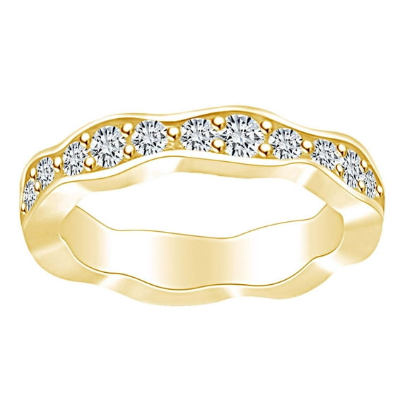 AFFY 1 1/4 Carat Round Shape White Natural Diamond Eternity Wedding Band Ring In 14k Solid Yellow Gold (1.25 Cttw) Ring Size-6.5