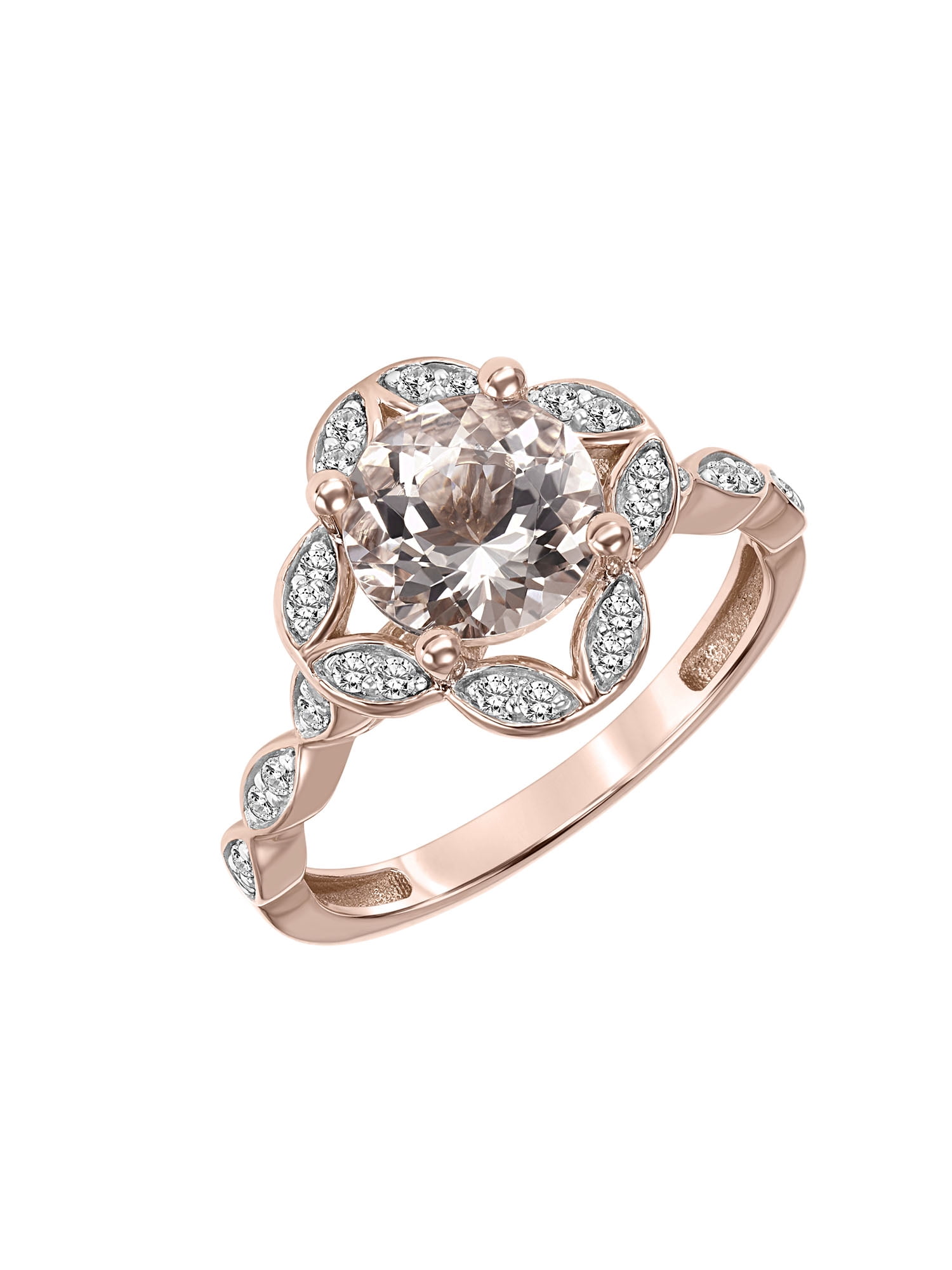 1-1/4 Carat T.G.W. Morganite & 1/8 Carat T.W. Diamond Quatrefoil Engagement Ring in 10k Rose Gold
