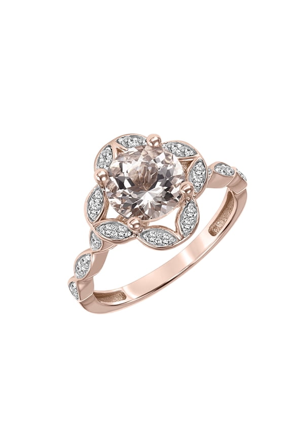 1-1/4 Carat T.G.W. Morganite & 1/8 Carat T.W. Diamond Quatrefoil Engagement Ring in 10k Rose Gold