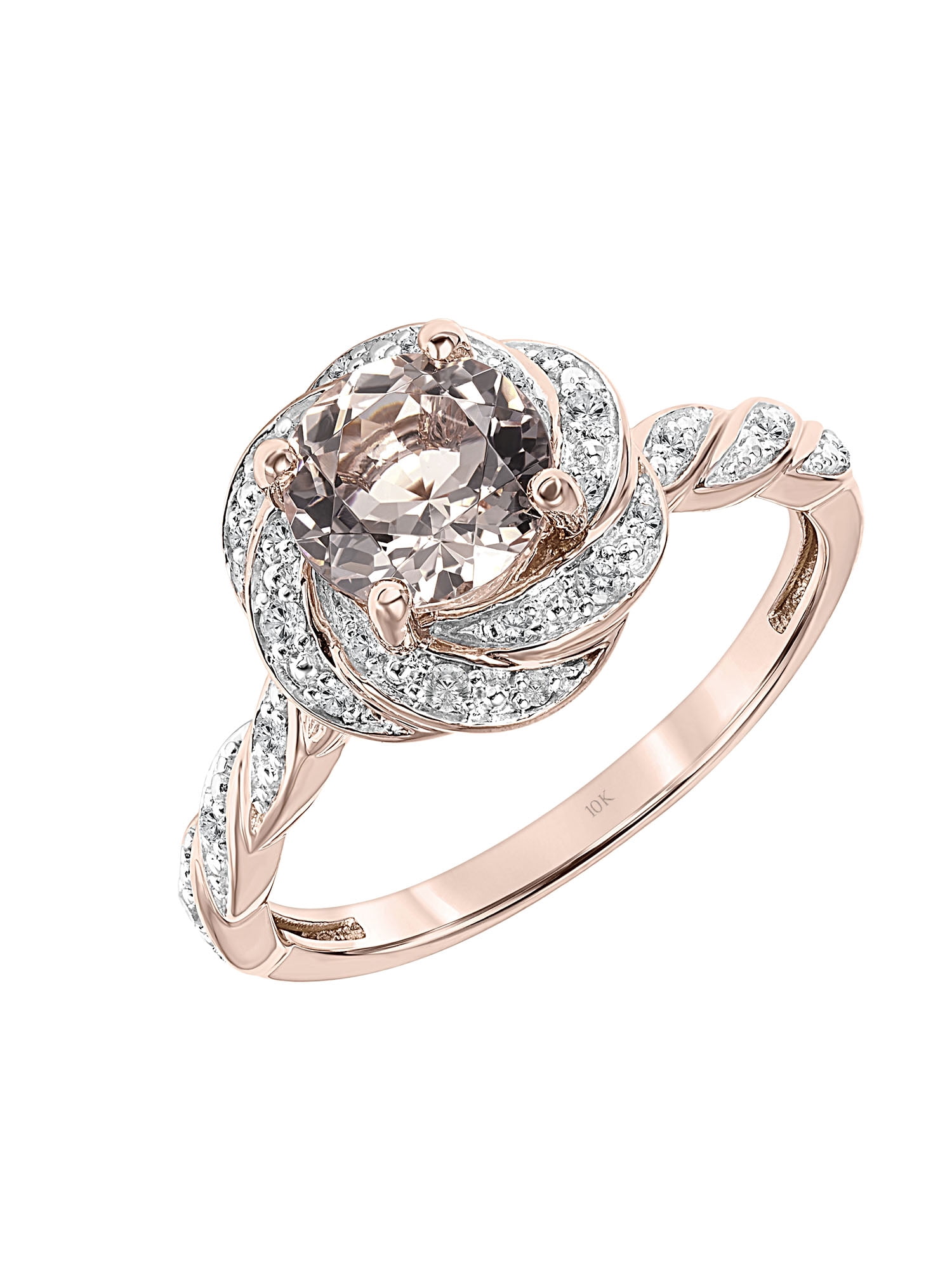 1-1/4 Carat T.G.W. Morganite and 1/10 Carat T.W. Diamond Halo Engagement Ring in 10k Rose Gold