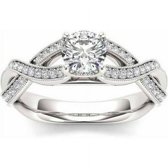 1-1/4 Carat T.W. Diamond Criss-Cross Shank Classic 14kt White Gold Engagement Ring