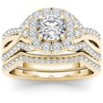 thumbnail image 1 of 1-1/4 Carat T.W. Diamond Criss-Cross Shank Halo 14kt Yellow Gold Engagement Ring Set, 1 of 5