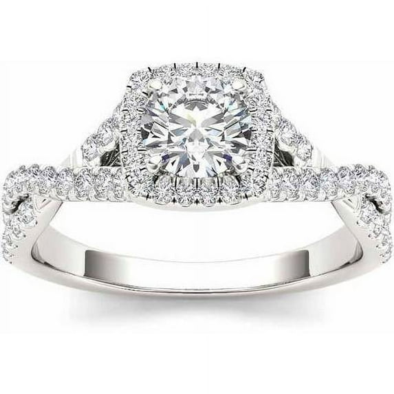 1-1/4 Carat T.W. Diamond Criss-Cross Shank Single Halo 14kt White Gold Engagement Ring